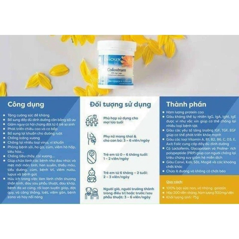 Sữa non Pháp Fenioux Colostrum -Hộp 200 viên cho bé từ sơ sinh(Chính hãng)