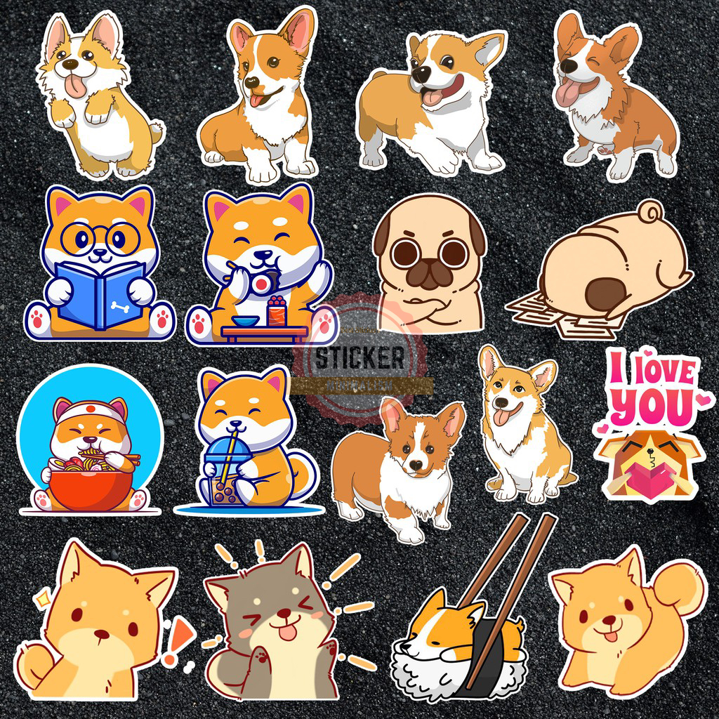 Sticker chó Shiba Corgi Pug Husky cute chống nước sticker dán mũ bảo hiểm, laptop, điện thoại, đàn guitar, xe máy, vali
