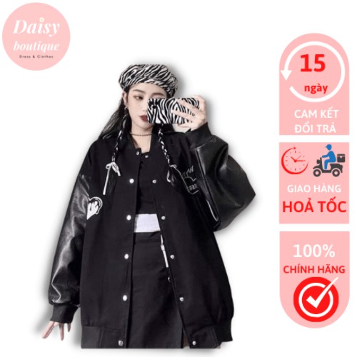 Áo Khoác, Áo Bomber Trái Tim Lar Chất Nỉ Phối Tay Da Unisex Daisy Boutique SP000721