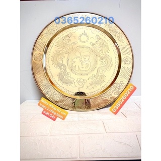 MÂM ĐỒNG 52 CM TRẠM 2 CON RỒNG HÌNH MẶT GỆT CHỮ PHÚC Ở GIỮA CHẤT LIỆU BẰNG ĐỒNG