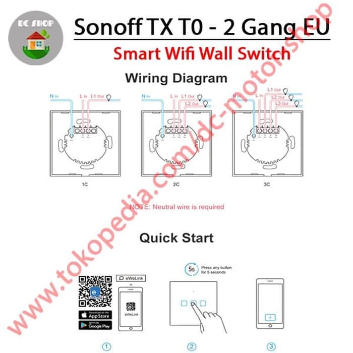 Công Tắc Cảm Ứng Thông Minh Sonoff Touch Tx T0 Eu 2gang / 2 Kênh