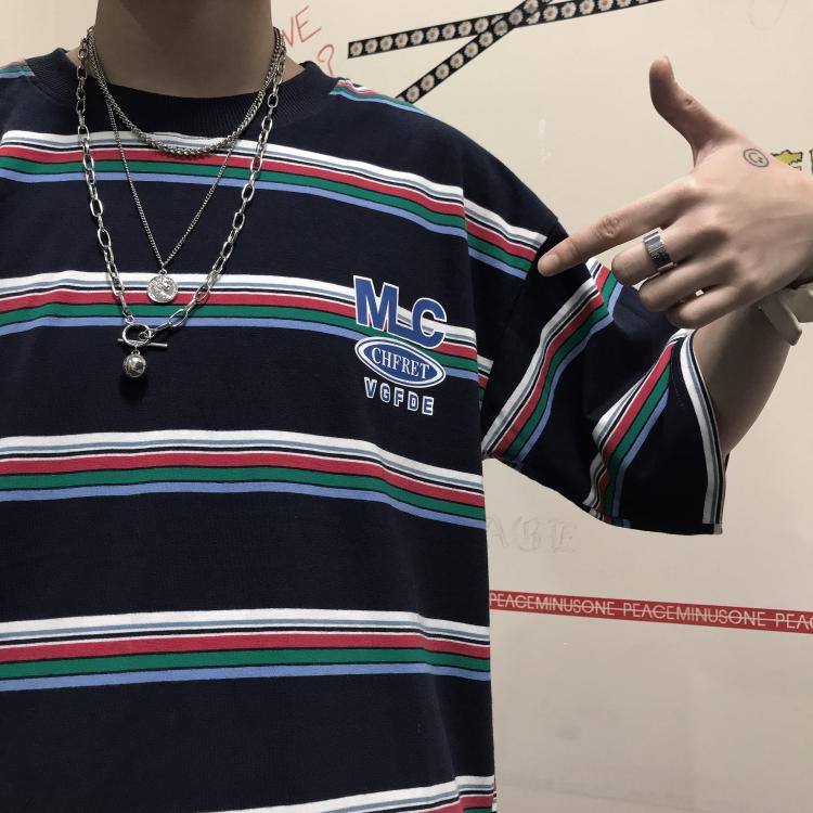 Áo Thun Tay Lỡ Thời Trang Trẻ Trung 229979Áo Thun Kẻ SọC Phong CáCh Harajuku Cho Nam