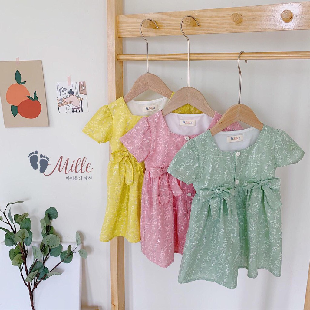 [BUBAKID50 nhập mã để giảm 50%]  ĐẦM HOA NHÍ CỔ VUÔNG NƠ