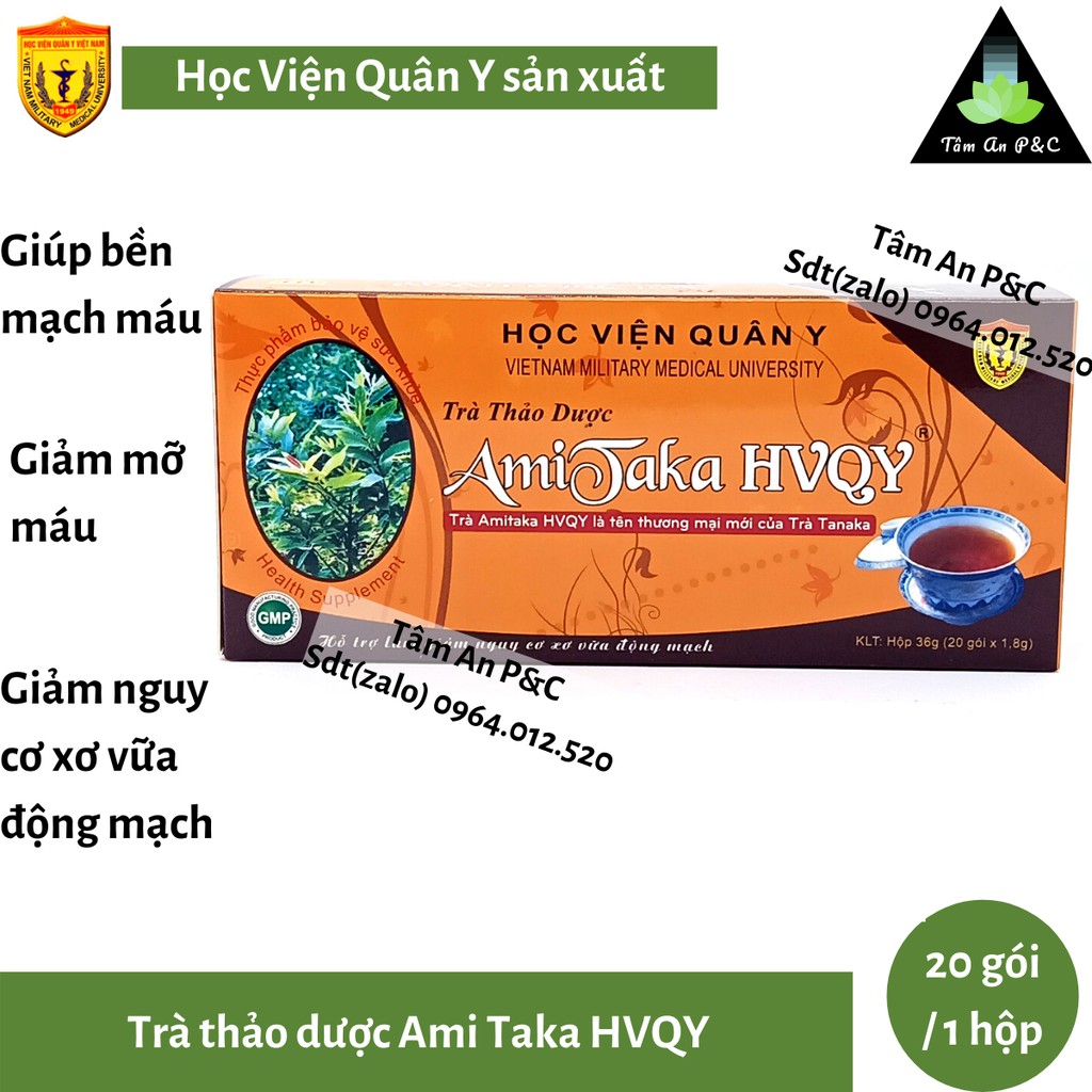 Trà Thảo Dược Ami Taka-Học Viện Quân Y (hộp 20 gói)- Bền mạch máu, ngăn ngừa xơ vữa động mạch-CHÍNH HÃNG HVQY