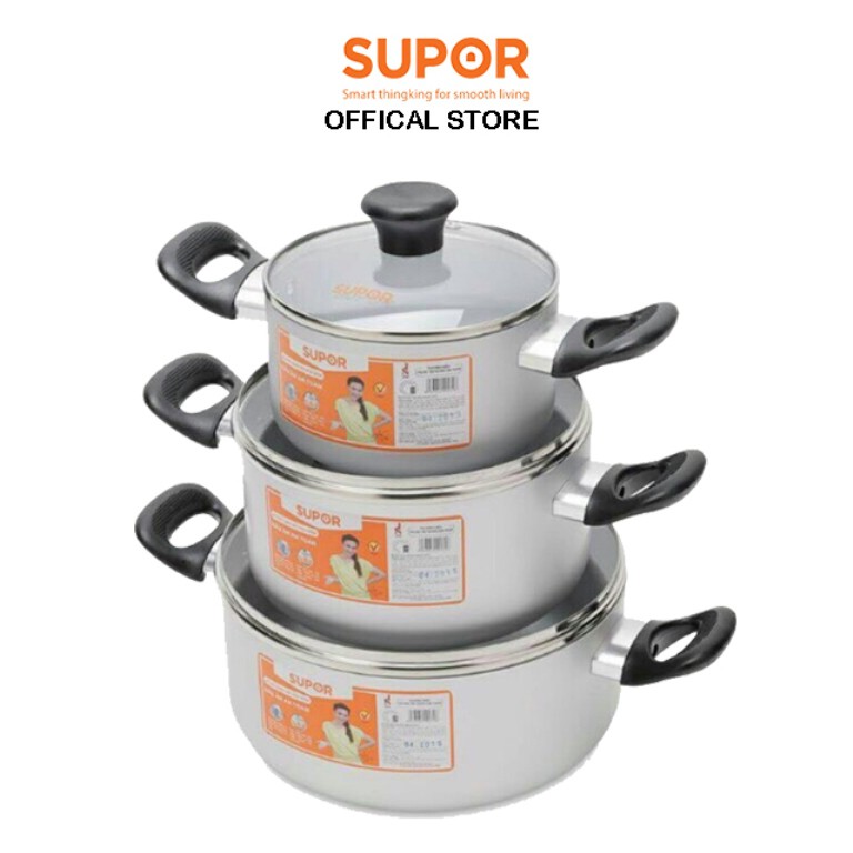 Bộ nồi canh hợp kim nhôm oxi hóa mềm Supor H06011-T2  16-20-24 cm