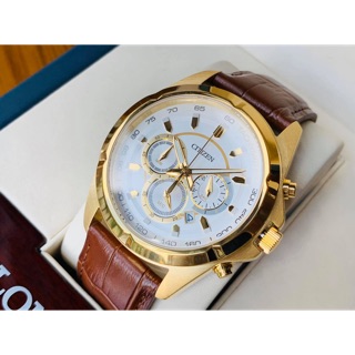 Đồng hồ citizen nam an8043-05a chonograph leather men’s watch