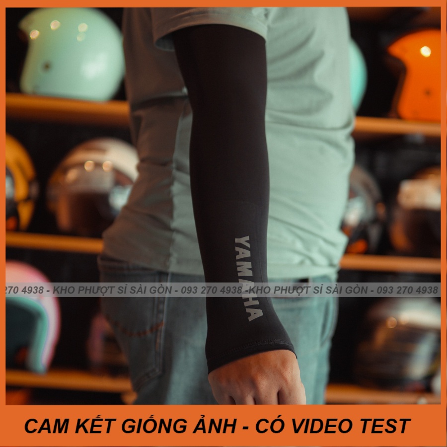 Găng ống tay chống nắng màu đen in decal phản quang Yahama cho biker - Shipper chống nắng