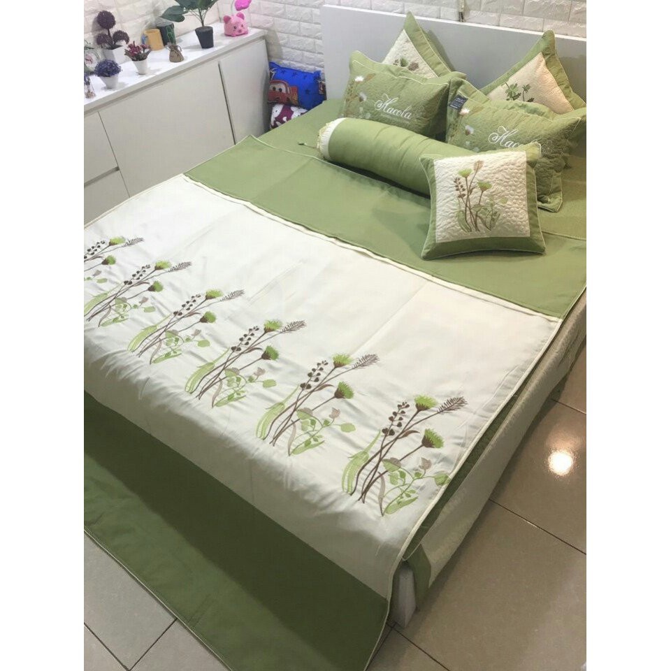 Bộ chăn ga gối Satin thêu 7 món