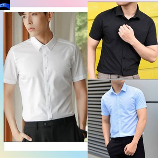 Áo sơ mi trơn ôm body tay ngắn công sở vải lụa mềm mịn mát chuẩn form hàn quốc- MON01
