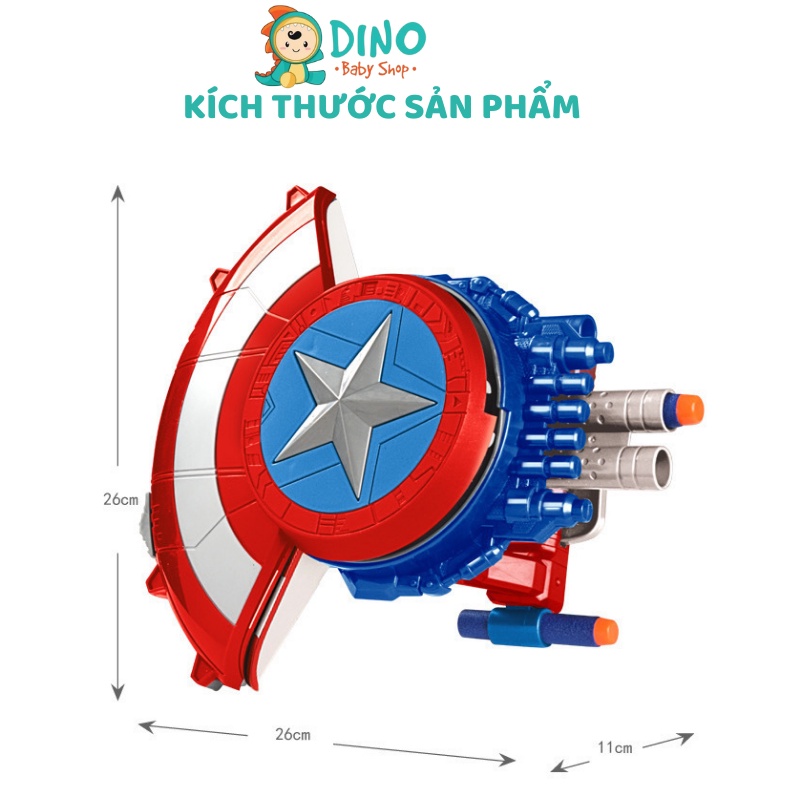 Khiên Captain America khiên đội trưởng mỹ, Đồ chơi siêu anh hùng bắn viên xốp cho bé Dino