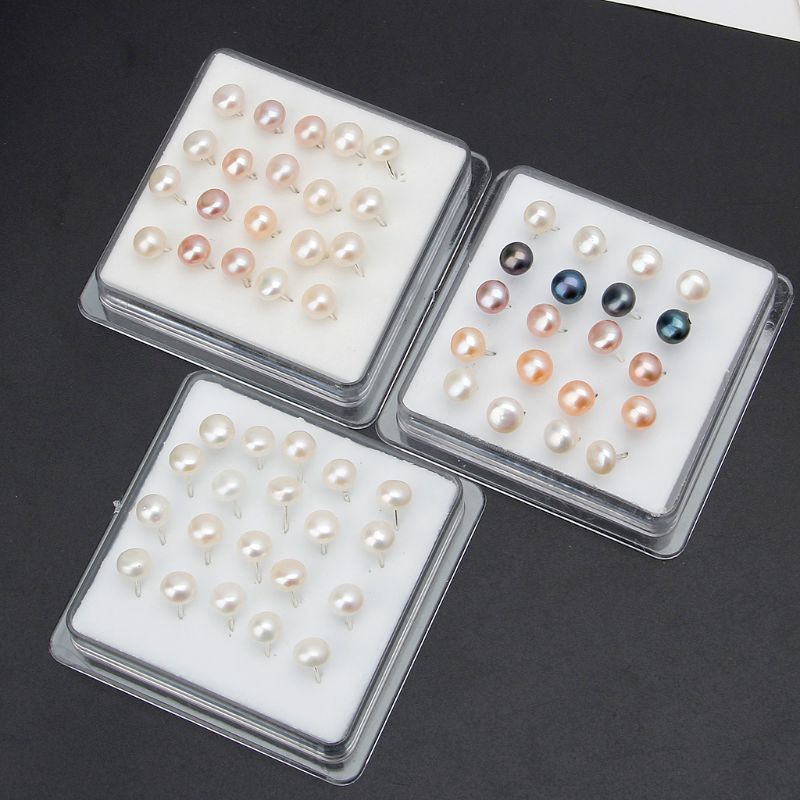 Bộ 10 Đôi Bông Tai Mạ Bạc 925 Đính Ngọc Trai Giả (6Mm)