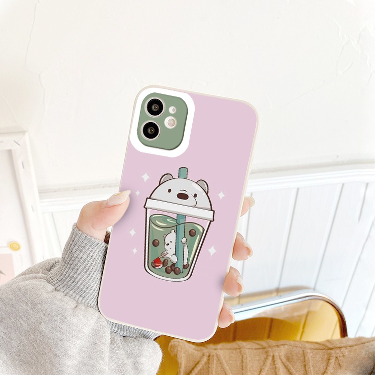 Ốp điện thoại iphone in họa tiết gấu và ly trà sữa đáng yêu cho iPhone X Xs Max Xr 13 12 11 Pro Max 6 6s 7 plus 8 Plus