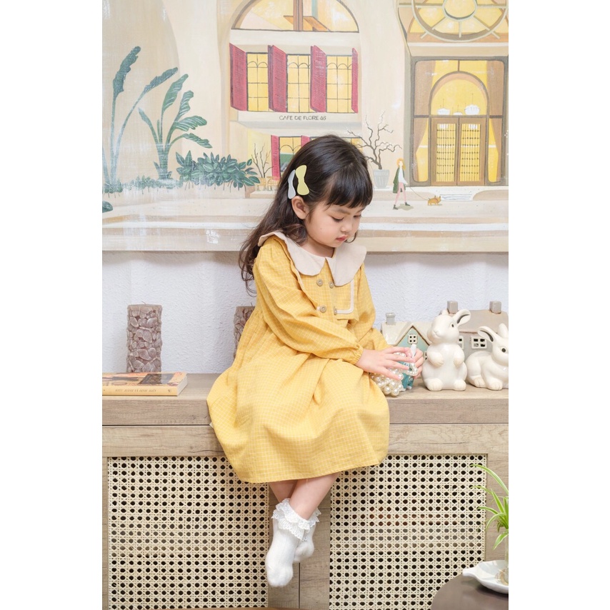 Váy thu dài tay cổ sen trắng, kẻ caro trắng cho bé 1-5 tuổi (Mã PL0023)