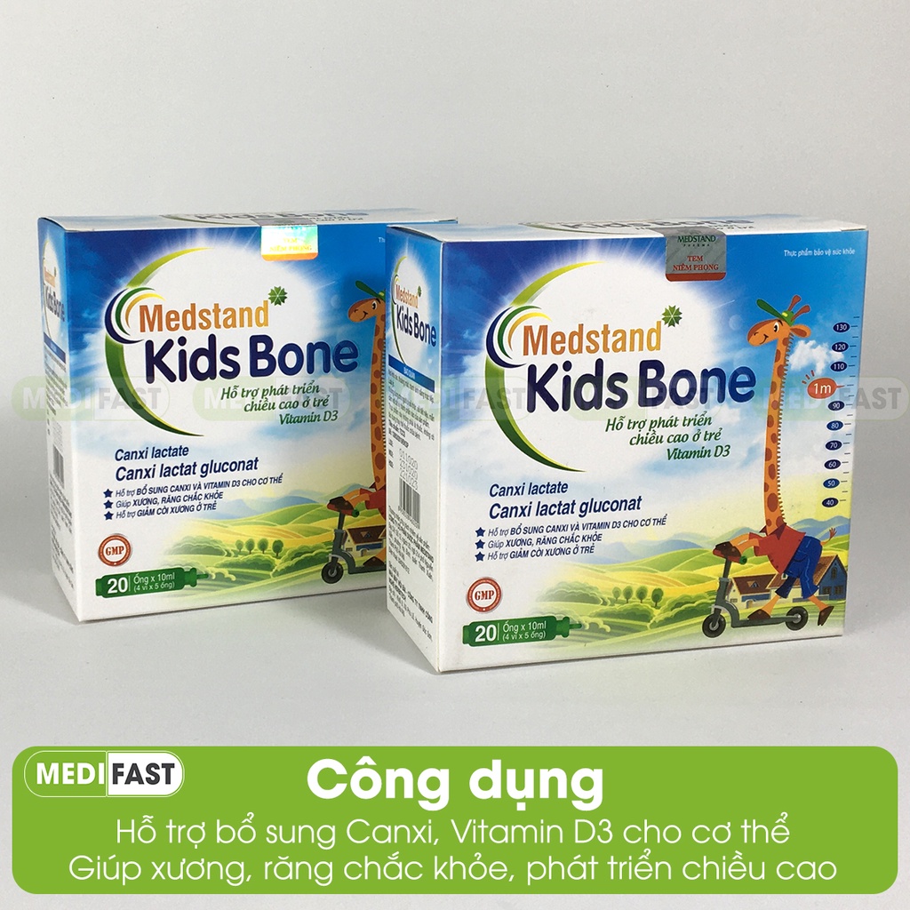 Tuýp uống Medstand Kids Bone hộp 20 ống dạng siro bổ sung canxi vitamin d3 giảm còi xương tăng chiều cao tuổi dậy thì