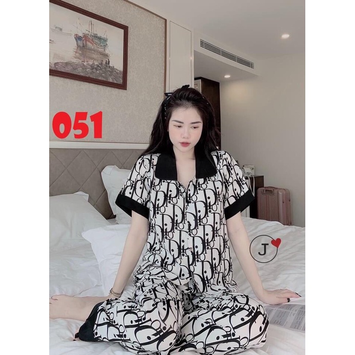 Bộ đồ ngủ nữ Pijama Lv nâu cổ sen , cộc tay,quần dài mặc ở nhà chất kate Thái thoải mái dễ thương giá rẻ