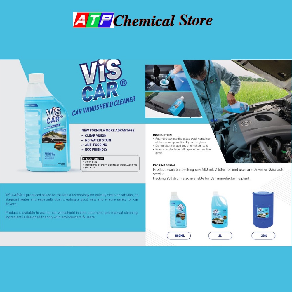 Nước rửa kính ô tô VIS Car, nước rửa kính ô tô cao cấp đổ trực tiếp dung tích 2 lít - ATP Chemical Store