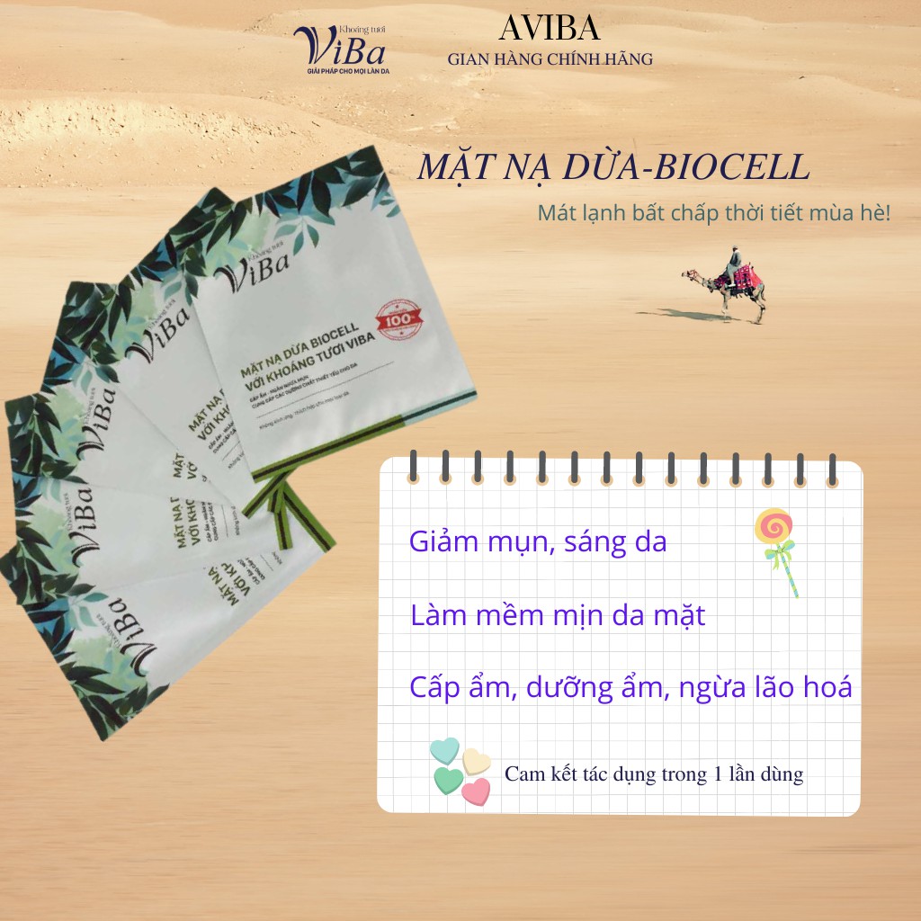 Mặt Nạ Dừa Biocell Viba dưỡng ẩm, giảm mụn, sáng da AVIBA store