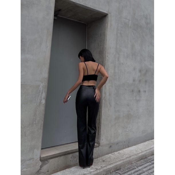 Quần suông chất vải da-LEATHER PANTS