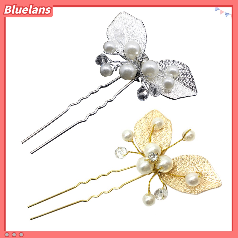 Trâm cài tóc hình chiếc lá đính đá và ngọc trai sang trọng cho cô dâu