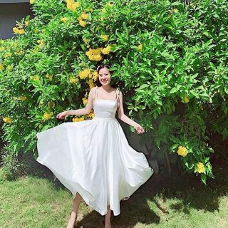 Đầm maxi lửng 2 dây cột nơ