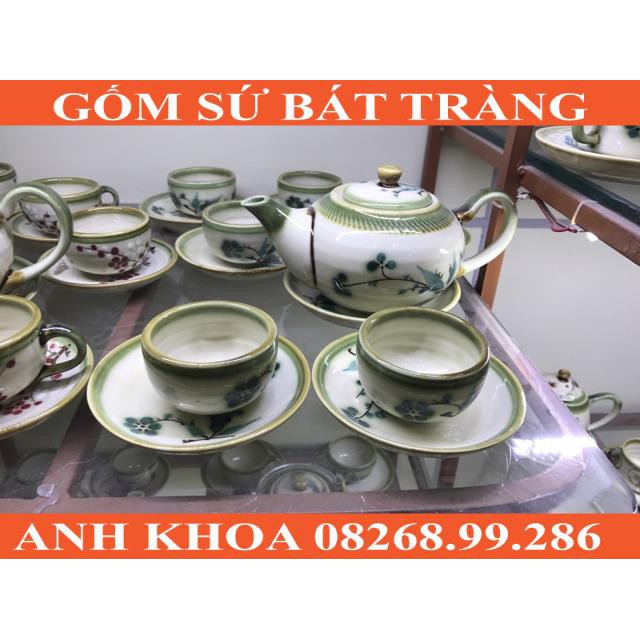 (Chọn mẫu) Ấm chén Bát Tràng vẽ thủ công men tro - Gốm sứ Bát Tràng Anh Khoa