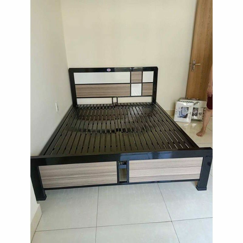 Giường sắt ghép gỗ 1m6x2m