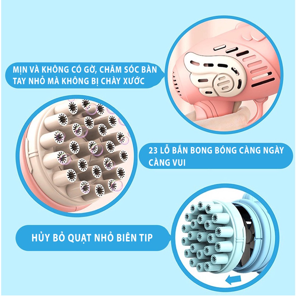 Súng bắn bong bóng xà phòng 23 nòng chạy bằng pin siêu mạnh kèm dung dịch pha bong bóng nhiều màu an toàn cho bé
