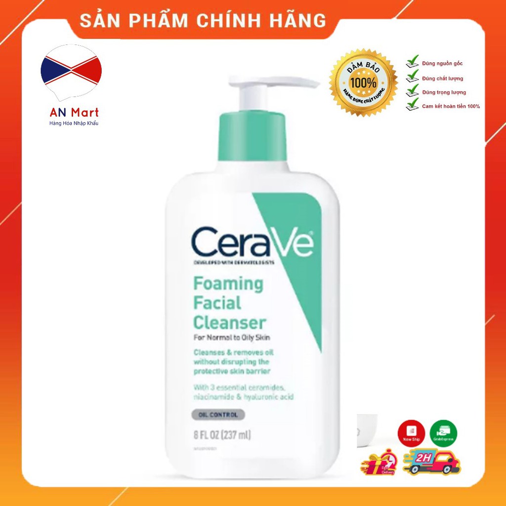 473ml - Sữa Rửa Mặt Cerave Foaming Facial Cleanser Cho Da Dầu, Da Mụn, Da Hỗn Hợp Nhập Khẩu Nội Địa Úc An mart | BigBuy360 - bigbuy360.vn