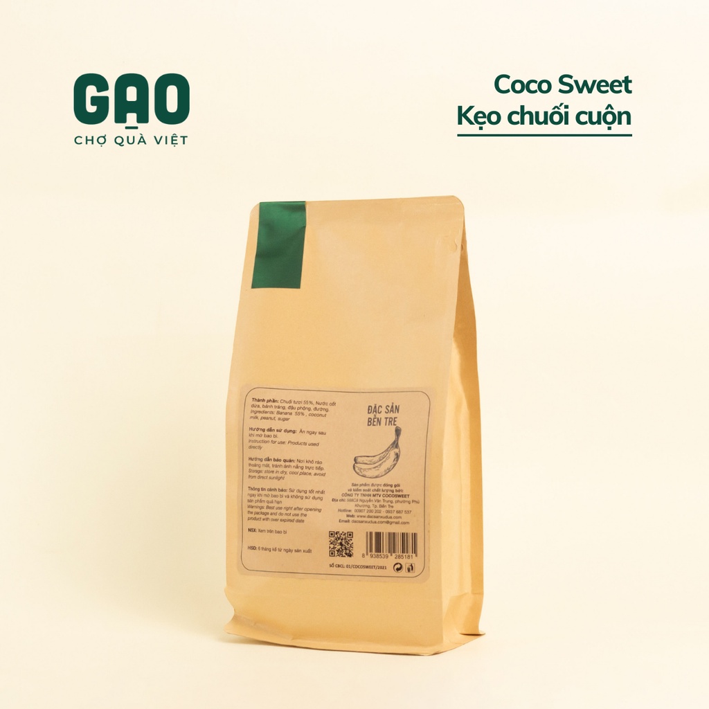 Kẹo chuối cuộn đặc sản Bến Tre - Cocosweet - Túi 400g