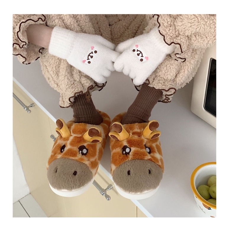 [27CAM]Dép bông hươu cao cổ có sừng cuteđế xốp lông mịn chống trơn đi được cả ngoài đường