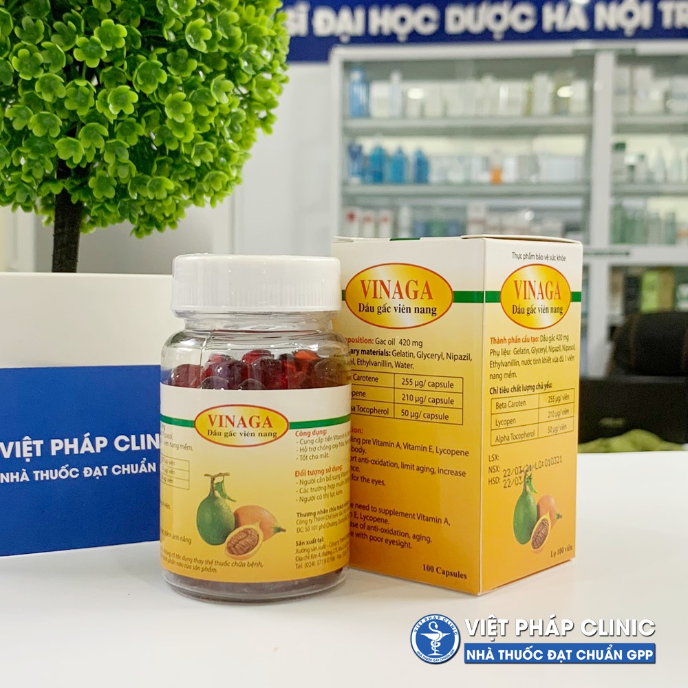 Dầu gấc Vinaga 100 viên uống sáng mắt, đẹp da