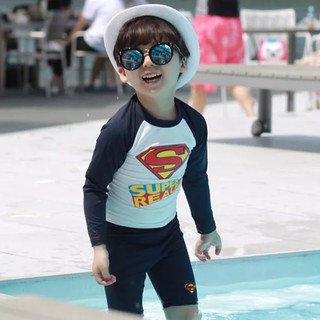 Đồ bơi bé trai tay dài hoa tiết siêu nhân - có size lớn