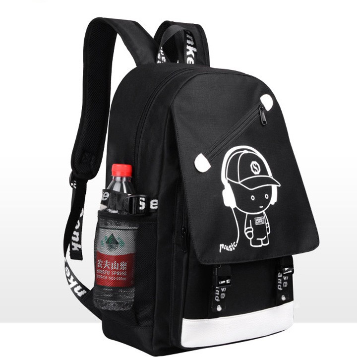 Balo đi học nam nữ phát sáng Baloking hình Boy Music + Tặng cáp sạc USB bền xịn - Hàng HOT năm nay