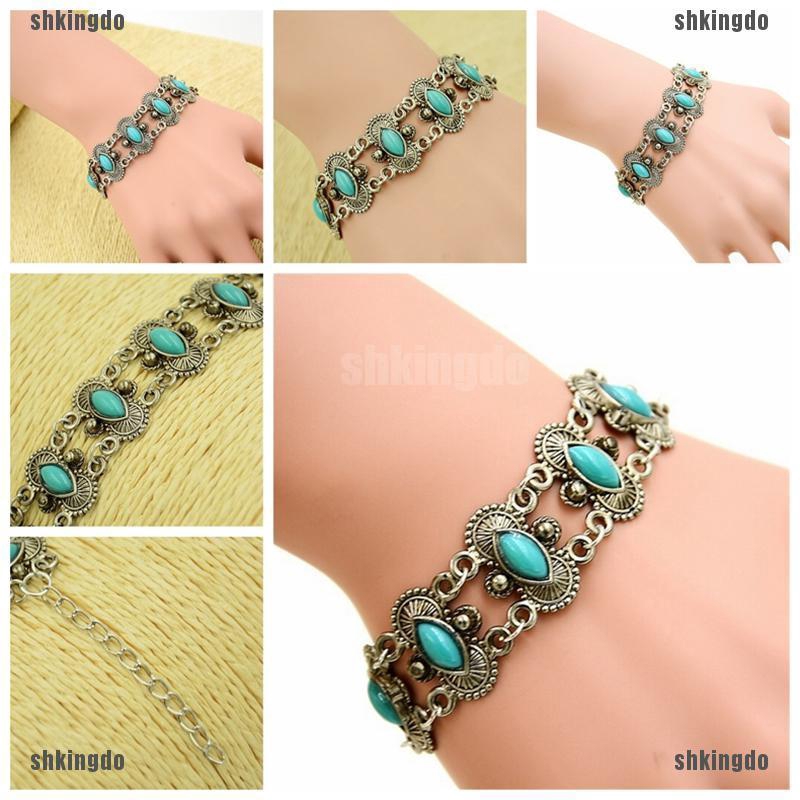 Vòng đeo tay đính đá ngọc lam phong cách Bohemian dành cho nữ
