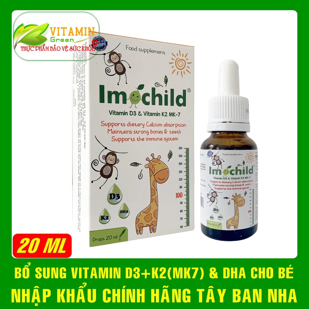 Imochild bổ sung Vitamin D3 K2 DHA giúp bé cao lớn thông minh | Nhập khẩu chính hãng Tây ban Nha