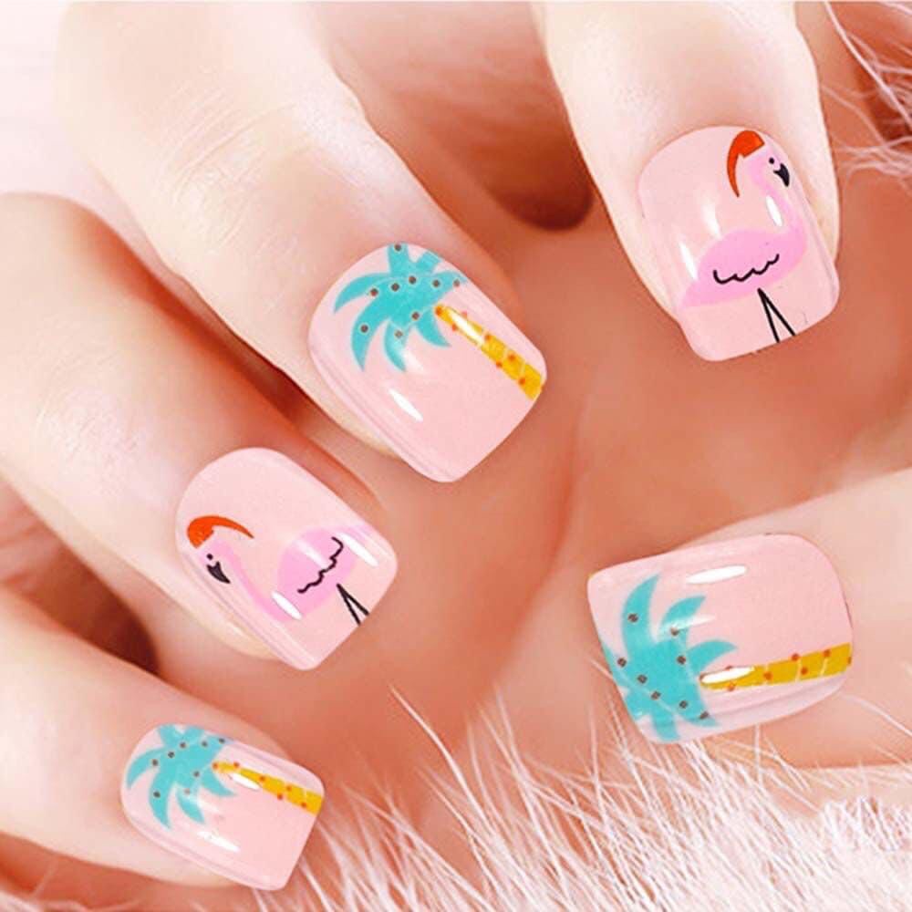 Set 12 Móng Tay Giả Họa Tiết Hoạt Hình Xinh Xắn Cho Bé Gái