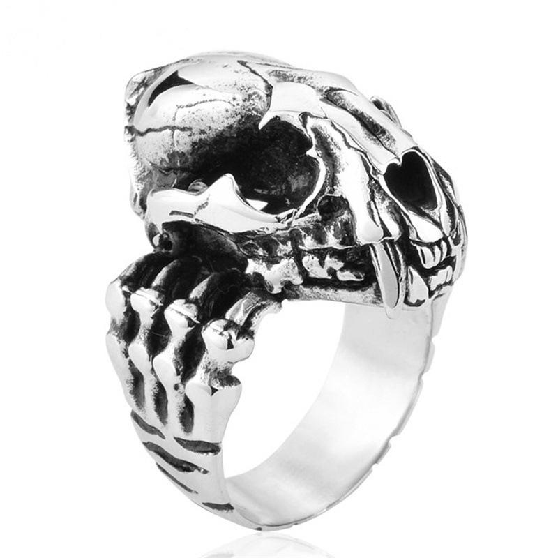 2020 hot sale creative personality prehistoric saber-toothed tiger skull men's ring