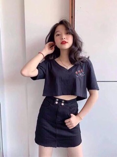 Áo crop cổ V( kèm clip thật )