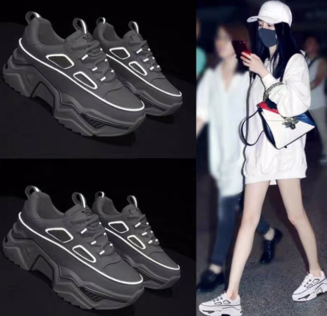 [Sỉ lẻ giày Quảng Châu] Giày sneaker đế cao 6p trắng full viền phản quang