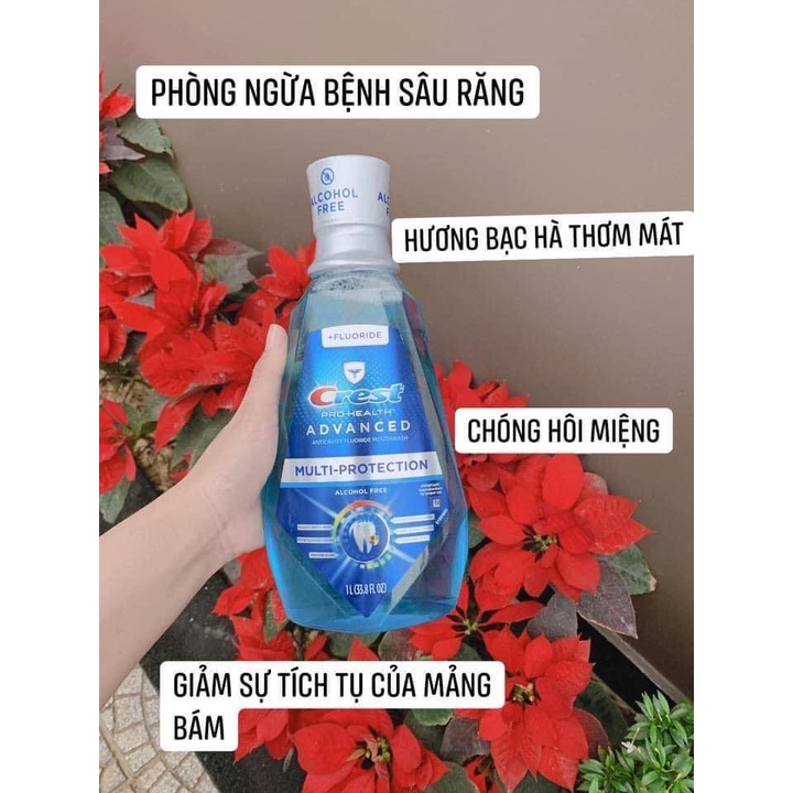 Nước Súc Miệng Crest Pro Trắng Răng Thơm Miệng Health Multi Protection Clean Mint Mỹ - 1000ml