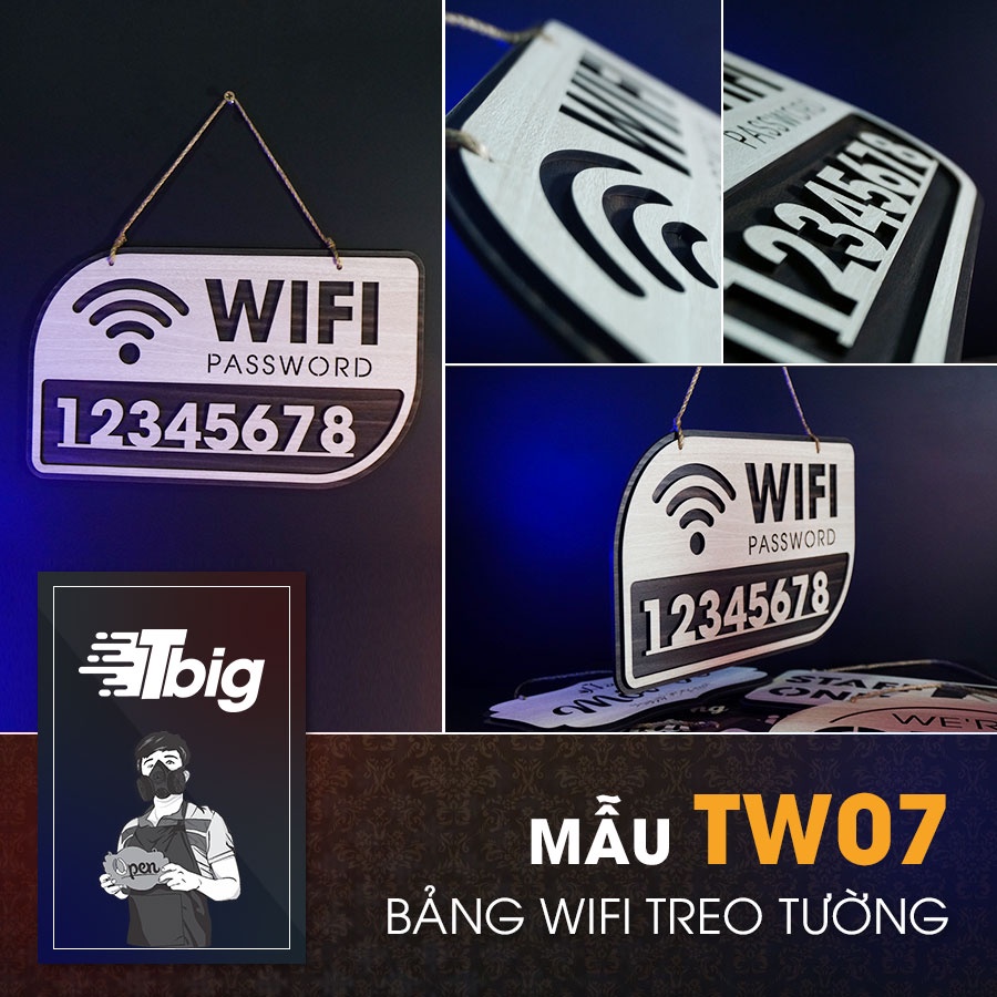 Bảng decor TW07 wifi password treo tường gỗ cắt laser trang trí quán, homestay độc lạ thiết kế tinh tế