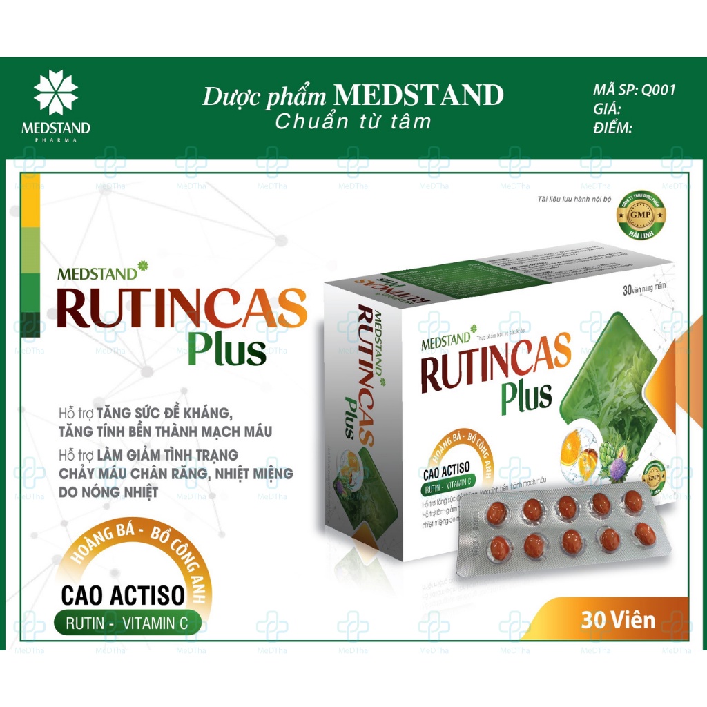 Viên uống bổ sung vitamin C Rutincas plus - Giúp giảm nhiệt miệng, bền thành mạch MEDSTAND (Hộp 30 viên) [Chính Hãng]