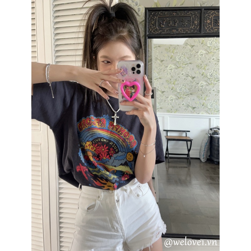 Áo Thun Nữ Ngắn Tay In Hình Hoạt Hình Phong Cách retro