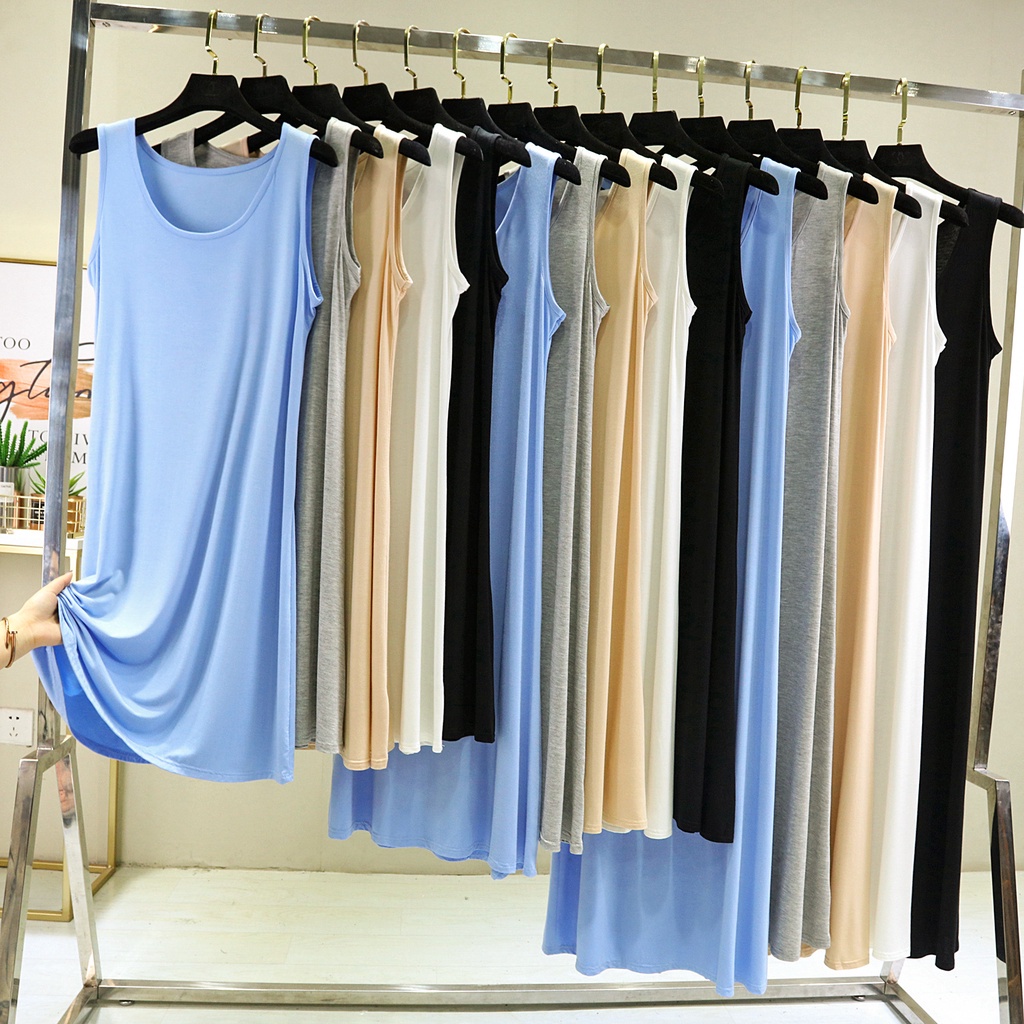 Đầm Cotton Dáng Rộng Cổ Tròn Không Tay Màu Trơn Thời Trang Mùa Hè Hàn Quốc Cho Nữ