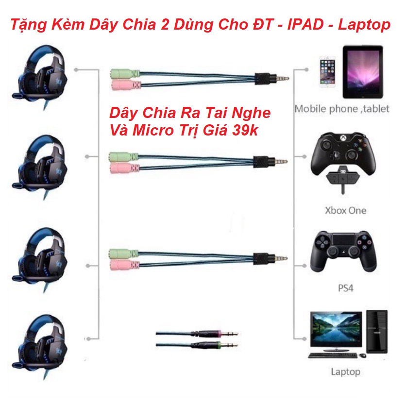 Tai Nghe Học Online, Hát Livesteam Chơi Gaming Âm Thanh Stereo, Tặng Jack Chia 2 Cắm Điện Thoại - Có Micro LED RGB HS705