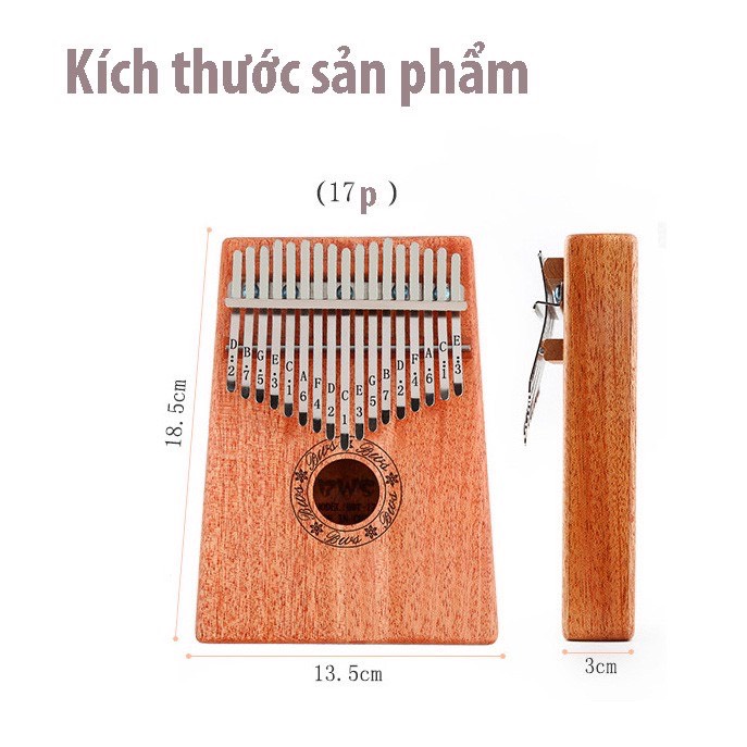 Đàn Kalimba bằng gỗ 17 phím, Đàn Kalimba Thumbs Piano ngón tay cái kèm phụ kiện  VT268