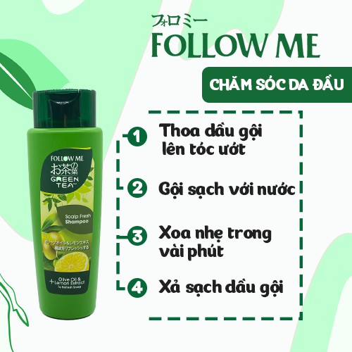 Dầu Gội Đầu Follow Me Trà Xanh Chiết Xuất Dầu Olive & Quả Chanh - Chăm Sóc Da Đầu Nhờn  - 320ml