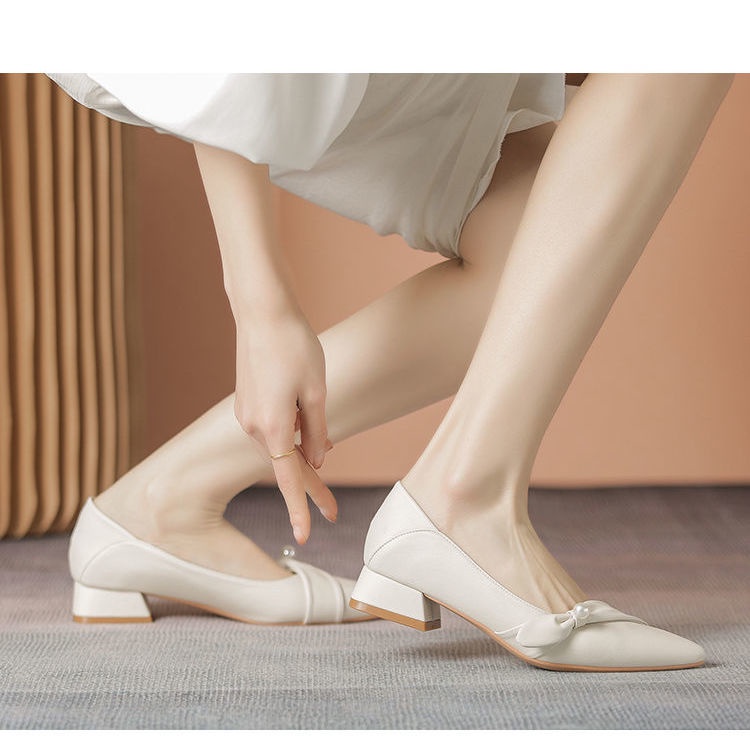 Giày Mũi Nhọn Gót Thấp Dày Dặn Kiểu Dáng Mới Cho Nữ