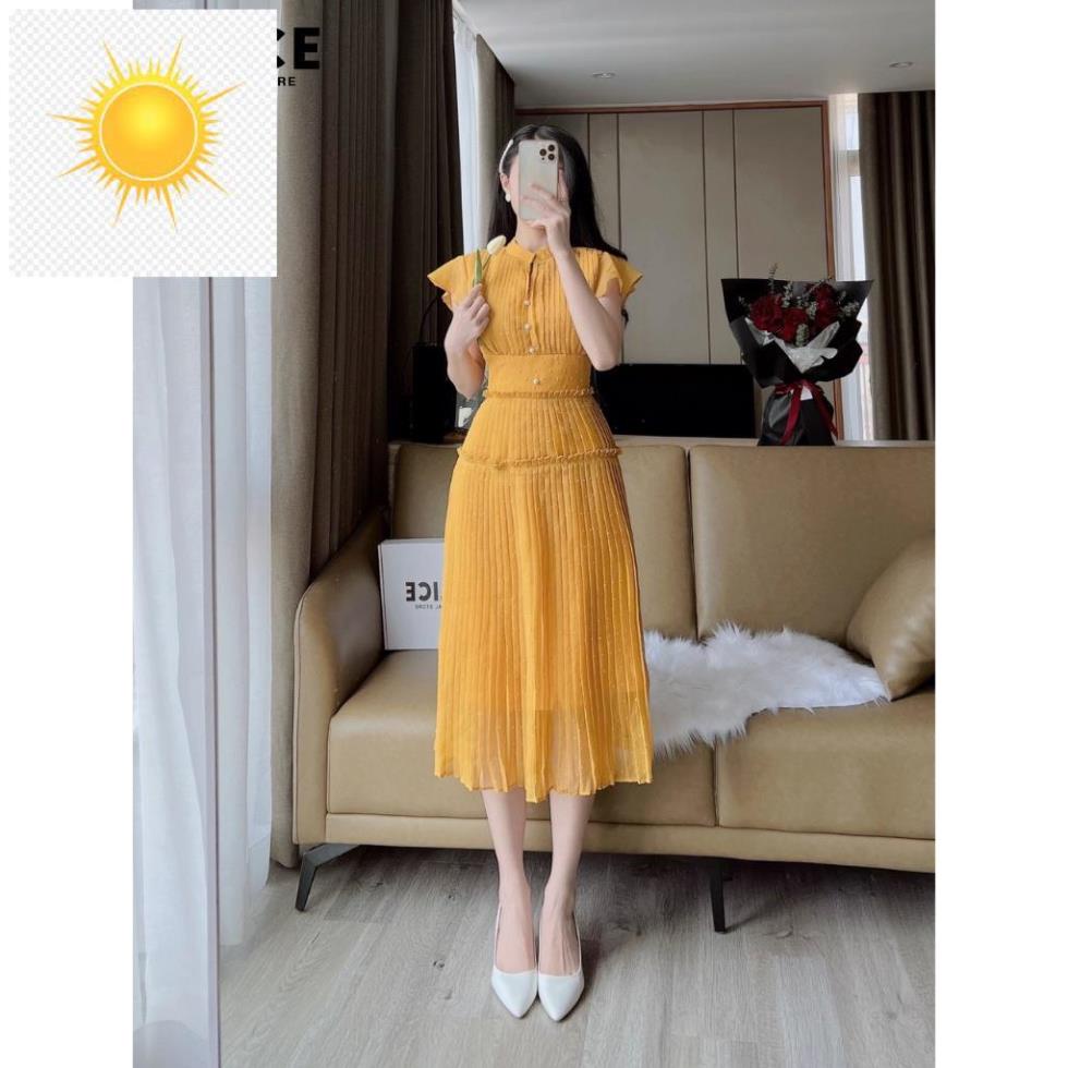 👳 Váy Tiểu Thư Dáng Suông ALICE Chất Vải Voan Dập Ly Lót Lụa Thiết Kế Cổ Tàu Bèo Eo Điệu Đà V793 👳