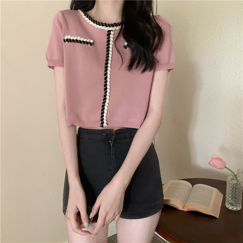 Áo Sweater Dệt Kim Ngắn Tay Thời Trang Mùa Hè